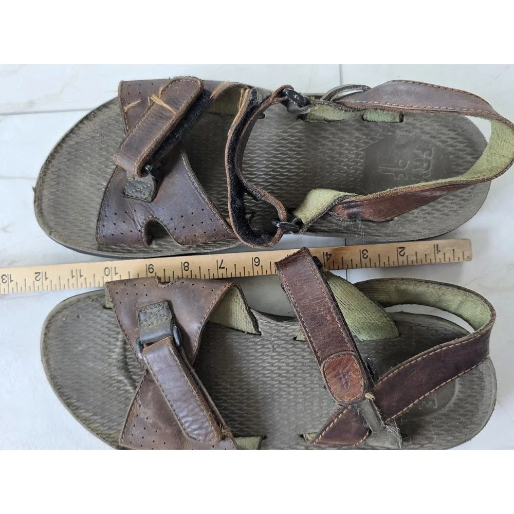 Vtg Frye Leather Fisherman Sandals Brown Adjustable Hook Loop Mens 10.5 Est